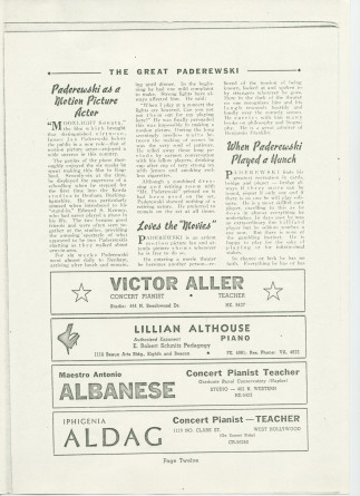 «The Great Paderewski» – Biographie détaillée (mais non signée) publiée dans le programme du récital donné par Paderewski le 9 avril 1939 au Civic Auditorium de San Francisco, accompagnée d'impressions du chef américain Walter Damrosch
