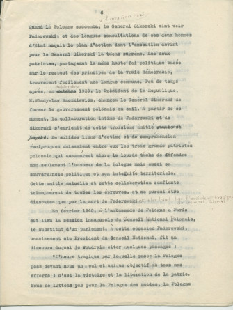Biographie dactylographiée (corrigée à la main) de Paderewski rédigée peu après sa mort par Sylwin Strakacz (son secrétaire et consul général de la République de Pologne à Genève puis à New York) «destinée au public belge» et probablement publiée