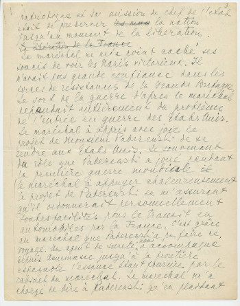 Récit manuscrit (avec saisie dactylographiée) de Sylwin Strakacz rédigé probablement en 1945 à destination de la Haute cour de justice (de France?), pour «justifier» ses démarches auprès du maréchal Pétain en juin 1940 à la demande de Paderewski