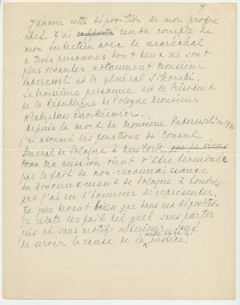 Récit manuscrit (avec saisie dactylographiée) de Sylwin Strakacz rédigé probablement en 1945 à destination de la Haute cour de justice (de France?), pour «justifier» ses démarches auprès du maréchal Pétain en juin 1940 à la demande de Paderewski