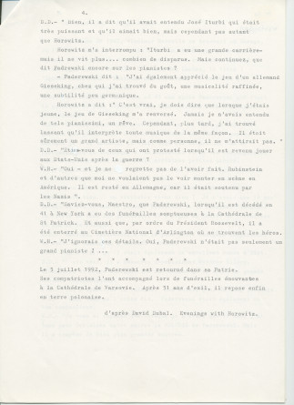 «Paderewski: The Noblest Spirit of Them All» [Le plus noble esprit parmi tous] – Chapitre 34 du livre «Evenings With Horowitz – A Personal Portrait» [Soirées avec Horowitz – Un portrait personnel] de David Dubal, publié en 1991 à New York chez Birch Lane