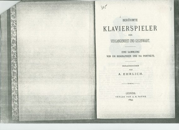 Portrait en allemand de Paderewski paru dans «Berühmte Klavierspieler der Vergangenheit und Gegenwart. Eine Sammlung von 116 Biographien und 114 Porträts» [Pianiste célèbres du passé et du présent. Une collection de 116 biographies et 114 portraits]