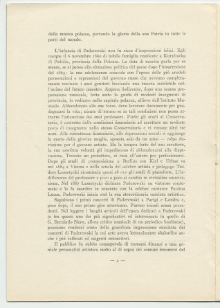 «Paderewski – saggio di una sintesi» [Essai d'une synthèse] – Brochure en italien de Matteo (ou Mateusz) Glinski (ou Hercenstein), tiré à part de «La Rassegna Musicale», éditée en 1941 chez Felice Le Monnier à Florence