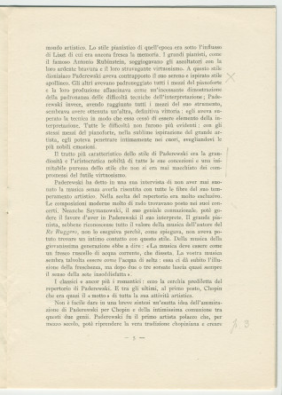 «Paderewski – saggio di una sintesi» [Essai d'une synthèse] – Brochure en italien de Matteo (ou Mateusz) Glinski (ou Hercenstein), tiré à part de «La Rassegna Musicale», éditée en 1941 chez Felice Le Monnier à Florence