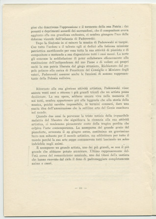 «Paderewski – saggio di una sintesi» [Essai d'une synthèse] – Brochure en italien de Matteo (ou Mateusz) Glinski (ou Hercenstein), tiré à part de «La Rassegna Musicale», éditée en 1941 chez Felice Le Monnier à Florence