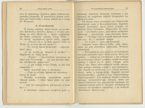 «Ignacy J. Paderewski» – Biographie en polonais à destination des écoliers rédigée par Henryk Opienski, parue à Lwów en 1933 sous la forme d'une petite brochure de 36 pages