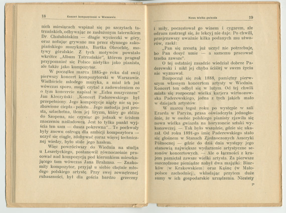 «Ignacy J. Paderewski» – Biographie en polonais à destination des écoliers rédigée par Henryk Opienski, parue à Lwów en 1933 sous la forme d'une petite brochure de 36 pages