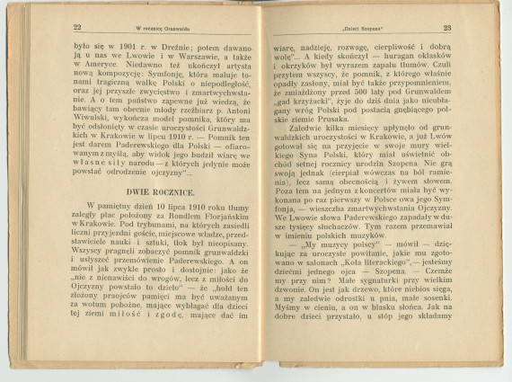 «Ignacy J. Paderewski» – Biographie en polonais à destination des écoliers rédigée par Henryk Opienski, parue à Lwów en 1933 sous la forme d'une petite brochure de 36 pages