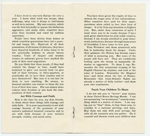 «Buy a Share in America» [Achetez une action en Amérique] – Plaquette de l'allocution radiodiffusée prononcée par Paderewski le 16 mai 1941 sur le Red Network de la National Broadcasting Company