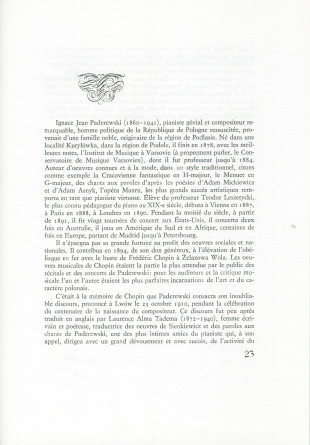 «Chopin» – Plaquette de la traduction française (par Paul Cazin) du discours prononcé par Paderewski le 23 octobre 1910 à Lwów devant l'Union des musiciens polonais, à l'occasion des célébrations du centenaire de la naissance du compositeur (Ed. de la revu