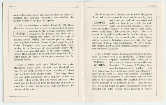 «Poland – Past and Present» [Pologne passée et présente] – Plaquette du discours prononcé par Paderewski le 10 octobre 1915 au Symphony Hall de Boston (petit format) et le 5 février 1916 à l'Auditorium de Chicago (grand format – avec et sans reliure daim)