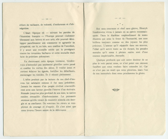 «Roi sans couronne et chef sans glaive» – Plaquette du discours prononcé par Paderewski le 20 octobre 1924 à Vevey à l'occasion de la translation des cendres de Henryk Sienkiewicz en Pologne, éditée à Lausanne en 1925