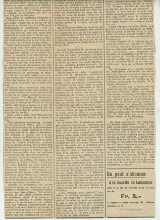 «Roi sans couronne et chef sans glaive» – Plaquette du discours prononcé par Paderewski le 20 octobre 1924 à Vevey à l'occasion de la translation des cendres de Henryk Sienkiewicz en Pologne, éditée à Lausanne en 1925
