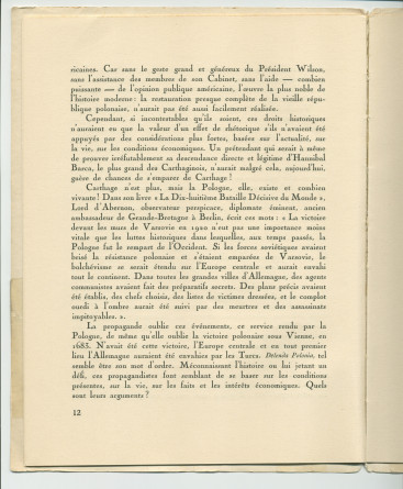 «La Pologne et la Paix» – Plaquette de l'allocution prononcée par Paderewski le 18 mai 1932 au banquet donné en son honneur à l'Hôtel Astor, à New York, par la Chambre de commerce américano-polonaise, le «Civil Forum» et le Conseil des relations étrangère