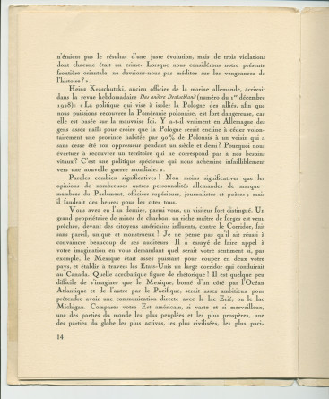 «La Pologne et la Paix» – Plaquette de l'allocution prononcée par Paderewski le 18 mai 1932 au banquet donné en son honneur à l'Hôtel Astor, à New York, par la Chambre de commerce américano-polonaise, le «Civil Forum» et le Conseil des relations étrangère