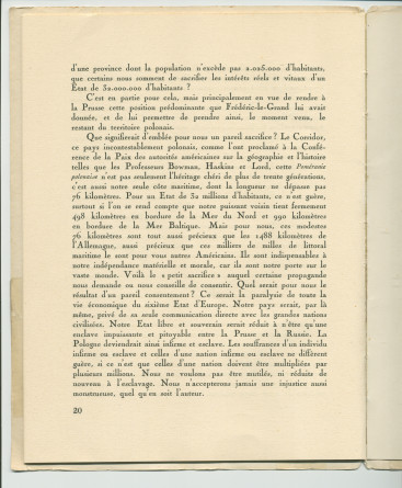 «La Pologne et la Paix» – Plaquette de l'allocution prononcée par Paderewski le 18 mai 1932 au banquet donné en son honneur à l'Hôtel Astor, à New York, par la Chambre de commerce américano-polonaise, le «Civil Forum» et le Conseil des relations étrangère
