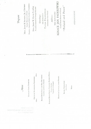 «La Pologne et la Paix» – Plaquette de l'allocution prononcée par Paderewski le 18 mai 1932 au banquet donné en son honneur à l'Hôtel Astor, à New York, par la Chambre de commerce américano-polonaise, le «Civil Forum» et le Conseil des relations étrangère