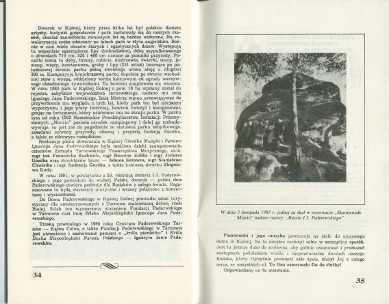 «Dom w ojczyznie – Ignacy Jan Paderewski w Kasnej Dolnej» [La maison dans sa patrie – IJP à Kasna Dolna] – Brochure de Franciszek Pulit éditée en 1990 par la Fondation Paderewski de Chicago