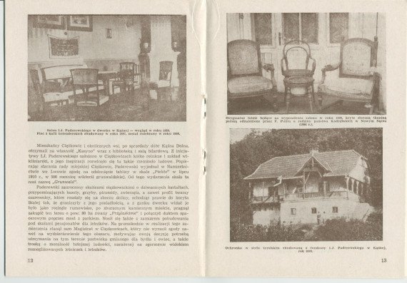 «Ignacy Jan Paderewski w Kasnej Dolnej» [IJP à Kasna Dolna] – Brochure de Franciszek Pulit éditée en 1986 (sans doute pour ses visiteurs) par la «Tarnowskie Towarzystwo Muzyczne» [Société de musique de Tarnów]