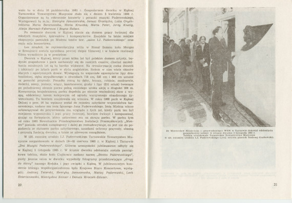 «Ignacy Jan Paderewski w Kasnej Dolnej» [IJP à Kasna Dolna] – Brochure de Franciszek Pulit éditée en 1986 (sans doute pour ses visiteurs) par la «Tarnowskie Towarzystwo Muzyczne» [Société de musique de Tarnów]