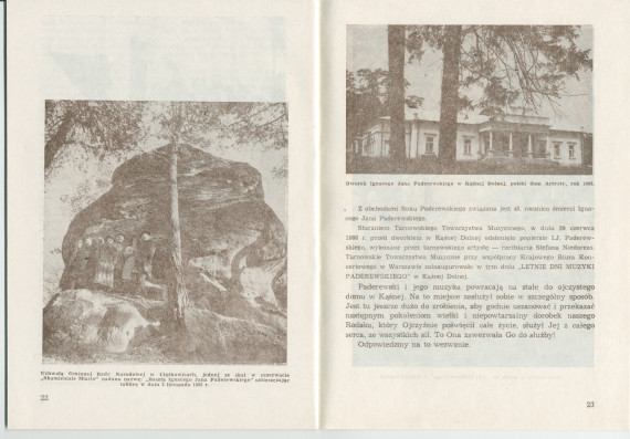 «Ignacy Jan Paderewski w Kasnej Dolnej» [IJP à Kasna Dolna] – Brochure de Franciszek Pulit éditée en 1986 (sans doute pour ses visiteurs) par la «Tarnowskie Towarzystwo Muzyczne» [Société de musique de Tarnów]