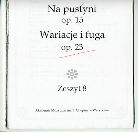 Partition des «Variations et Fugue sur un thème original» pour piano op. 23 de Paderewski (Akademia Muzyczna im. F. Chopina w Warszawie – Zeszyt 8 – photocopie – dédicace «à son ami W. Adlington»)