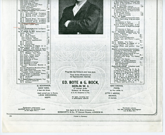 Partition des «Danses polonaises (Ta?ce polskie) pour piano à quatre mains» op. 9 nos 4-6 (cahier II) de Paderewski – n° 4: Mazurek, n° 5: Krakowiak, n° 6: Polonaise (Ed. Bote & G. Bock, Berlin – photocopie