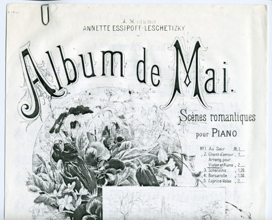 Partition de la transcription pour violon et piano par R. Cielecki du «Chant d'amour» tiré de l'«Album de mai, scènes romantiques pour piano» op. 10 n° 2 de Paderewski (Ed. Bote & G. Bock, Berlin)
