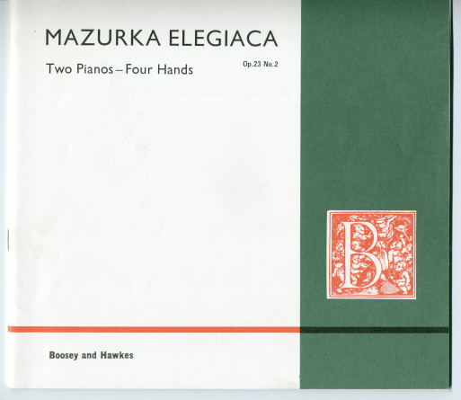 Partition de la «Mazurka Elegiaca, Two Pianos – Four Hands» op. 23 n° 2 de Benjamin Britten (1913-1976) – «in memoriam I. J. Paderewski» (Boosey & Hawkes, USA, 1942)