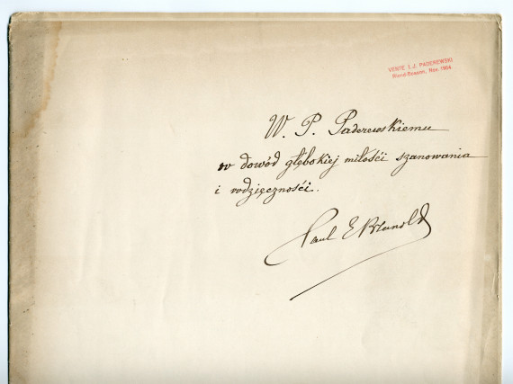 Partition manuscrite de la «Barcarolle» pour piano de Paul E. Brunold (1875-1948) – dédicace manuscrite en polonais à Paderewski