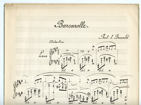 Partition manuscrite de la «Barcarolle» pour piano de Paul E. Brunold (1875-1948) – dédicace manuscrite en polonais à Paderewski
