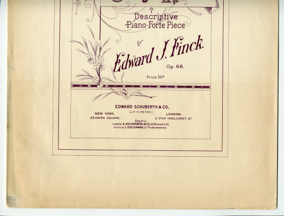 Partition de «The Sleigh-Ride, Descriptive Piano-Forte Piece» op. 68 d'Edward J. Finck – «To Miss Lillie C. Mock» (Edward Schuberth & Co., New York, 1899) – dédicace manuscrite «An Herrn Ignaz Paderewski, zur freundlichen Erinnerung vom 11. April 1900»