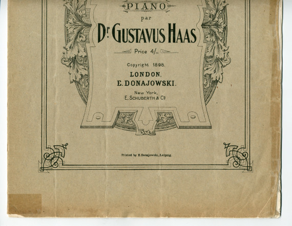 Partition de la «Valse Excentrique pour piano» du Dr. Gustavus Haas – «To Mr. & Mrs. Charles Fixott» (E. Donajowski, Londres, 1898) – dédicace manuscrite à Paderewski: «Compliments of the composer»