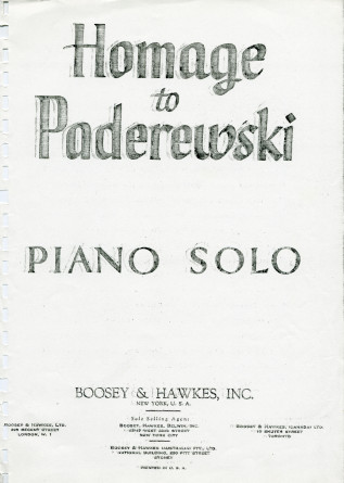 «Homage to Paderewski, Piano Solo» – 16 pièces originales de différents compositeurs contemporains écrites à l'instigation de Darius Milhaud pour célébrer les 50 ans des débuts de Paderewski à New York (Boosey & Hawkes, New York, 1941)