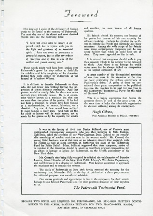 «Homage to Paderewski, Piano Solo» – 16 pièces originales de différents compositeurs contemporains écrites à l'instigation de Darius Milhaud pour célébrer les 50 ans des débuts de Paderewski à New York (Boosey & Hawkes, New York, 1941)