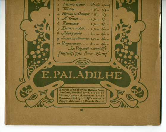 Partition du «Dizain de Pièces Caractéristiques» pour piano d'Emile Paladilhe (1844-1926) – «à Alphonse Duvernoy» (Enoch & Co., Paris, 1902) – dédicace manuscrite «Au très grand artiste Paderewski, cordial souvenir du 14 mai 1903»