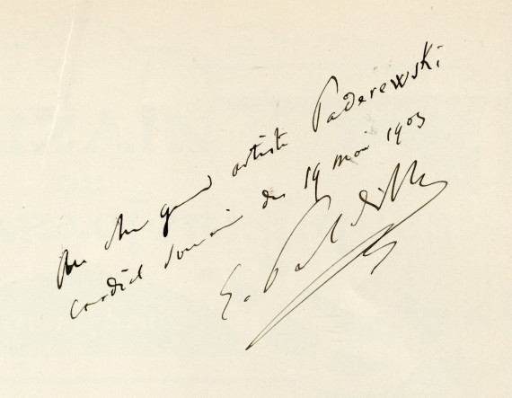 Partition du «Dizain de Pièces Caractéristiques» pour piano d'Emile Paladilhe (1844-1926) – «à Alphonse Duvernoy» (Enoch & Co., Paris, 1902) – dédicace manuscrite «Au très grand artiste Paderewski, cordial souvenir du 14 mai 1903»