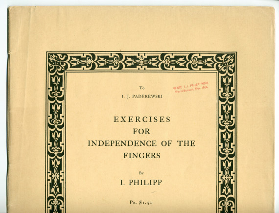 Partition des «Exercices for the Independance of the Fingers» d'Isidore Philipp (1863-1958) – «To I. J. Paderewski» (G. Schirmer, Londres, 1898)