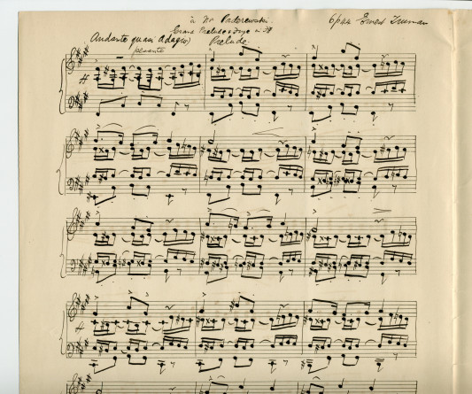 Partition manuscrite du «Grand Prelude & Fuge (for Piano) in F-sharp Minor» op. 44 d'Ernest Edwin Philip Truman (1869-1948) – dédié «à Mr. Paderewski» (Sydney)