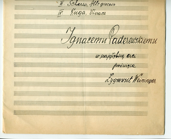 Partition manuscrite du «Trio smyczkowe» [Trio à cordes] pour violon, alto et violoncelle de Zygmunt Weininger (1905-?) – dédié à Paderewski (Katowice, 1933)