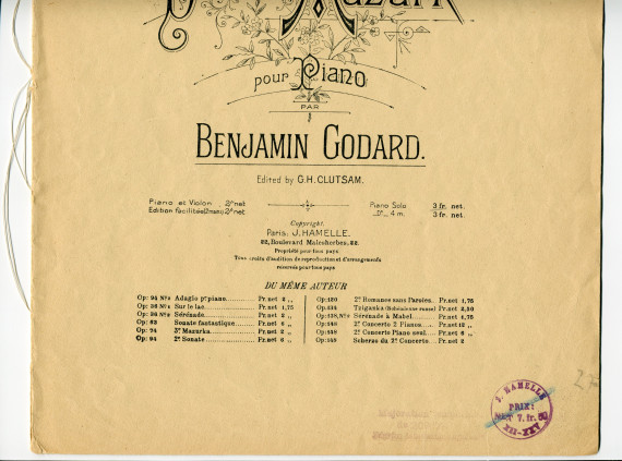 Partition de la «Deuxième Mazurk pour piano» de Benjamin Godard (J. Hamelle, Paris – dédicace «à Madame Annette Essipoff»)