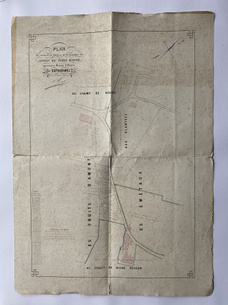 «Plan des conduites de fontaine de la campagne du Chalet de Riond Bosson appartenant à Monsieur le Marquis d'Estourmel dressé en février 1873 par M. Grivel [commissaire-arpenteur]»