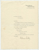Lettre dactylographiée sur papier «I. J. P. Riond-Bosson» adressée par Hélène Lübke, ancienne secrétaire d'Hélène Paderewska, au Bureau des Postes de Tolochenaz au moment du départ pour l'Amérique, le 23 septembre 1940