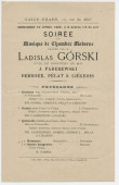 Programme de la «soirée de musique de chambre moderne» donnée par le violoniste Ladislas Gorski le 10 avril 1889 Salle Erard, 13 rue du Mail à Paris, avec le concours de MM. Paderewski (piano), Debroux, Pélat et Liégeois (quatuor à cordes)