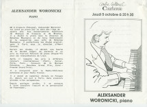 Programme du récital donné le 5 octobre 1989 au Centre culturel de Courbevoie par le pianiste Aleksander Woronicki – avec article de présentation illustré