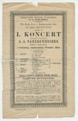 Programme du concert donné le 2 octobre 1889 à la Salle des Redoutes de Cracovie par Paderewski et l'orchestre amateur de la Société de musique (organisatrice de l'événement et dirigée par Wiktor Barabasz)