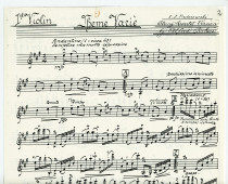 Partition de la transcription manuscrite (copie) pour quatuor à cordes par Alfred Pochon du «Thème varié» tiré des «Miscellanea, série de morceaux pour piano» op. 16 n° 3 de Paderewski