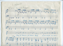 Partition manuscrite d'une version transposée par Lydia Barblan[-Opienska] de la mélodie n° 2 «Piosnka dudarza» tirées des «Six mélodies» pour voix et piano op. 18 de Paderewski sur des poèmes d'Adam Mickiewicz