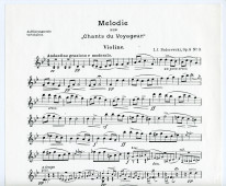 Partition de la transcription pour orchestre par l'auteur de la «Mélodie tirée des Chants du voyageur» pour piano op. 8 n° 3 de Paderewski (Ed. Bote & G. Bock, Berlin)