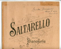 Partition de «Saltarello for the Pianoforte» de Charles Davieson (Forsyth Brothers, Londres, 1898) – dédicace manuscrite à Paderewski: «Avec les hommages respectueux de Charles Davieson, May 5 1898, London»